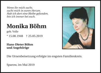 Traueranzeige von Monika Böhm 