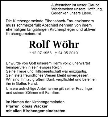 Traueranzeige von Rolf Wöhr 