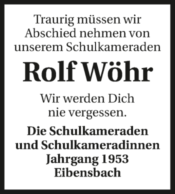 Traueranzeige von Rolf Wöhr 