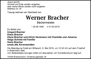 Traueranzeige von Werner Bracher 