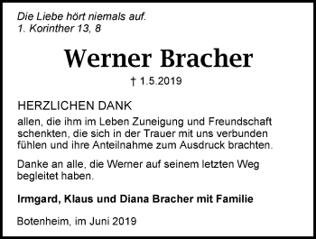 Traueranzeige von Werner Bracher 