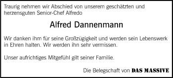 Traueranzeige von Alfred Dannenmann 