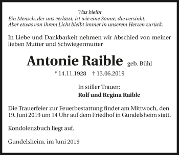 Traueranzeige von Antonie Raible 