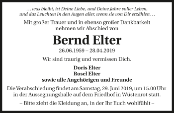 Traueranzeige von Bernd Elter 