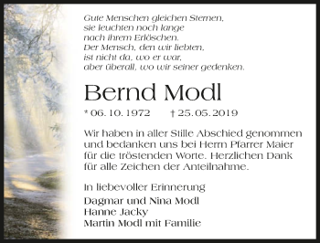 Traueranzeige von Bernd Modl 