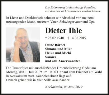 Traueranzeige von Dieter Ihle 