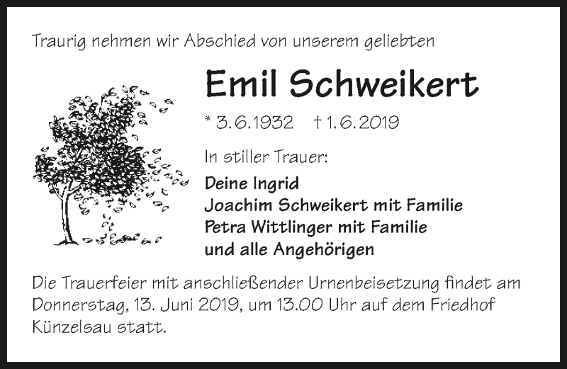  Traueranzeige für Emil Schweikert vom 06.06.2019 aus 