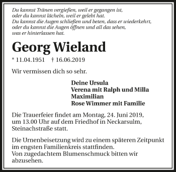 Traueranzeige von Georg Wieland 