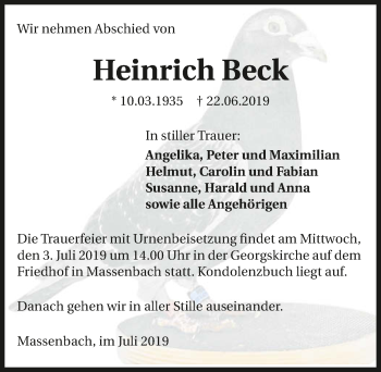Traueranzeige von Heinrich Beck 