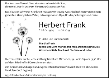 Traueranzeige von Herbert Frank 