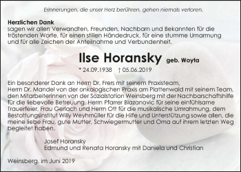 Traueranzeige von Ilse Horansky 