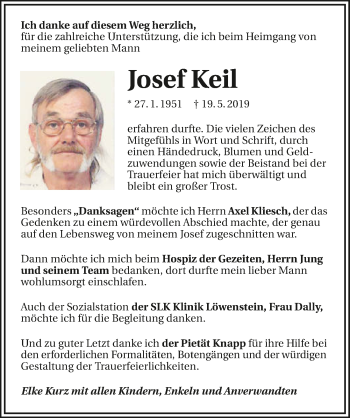 Traueranzeige von Josef Keil 