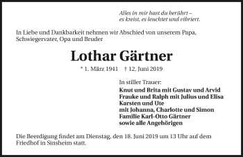 Traueranzeige von Lothar Gärtner 