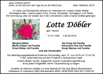 Traueranzeige von Lotte Döbler 