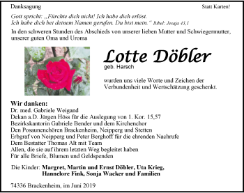 Traueranzeige von Lotte Döbler 