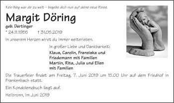 Traueranzeige von Margit Döring 