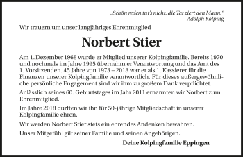 Traueranzeige von Norbert Stier 