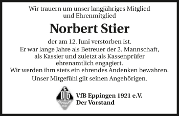 Traueranzeige von Norbert Stier 