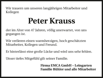 Traueranzeige von Peter Krauss 