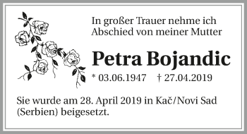 Traueranzeige von Petra Bojandic 