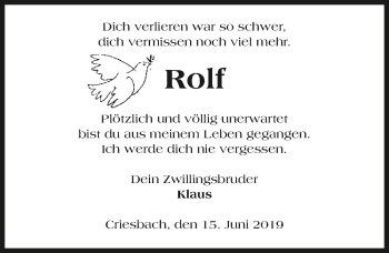 Traueranzeige von Rolf  