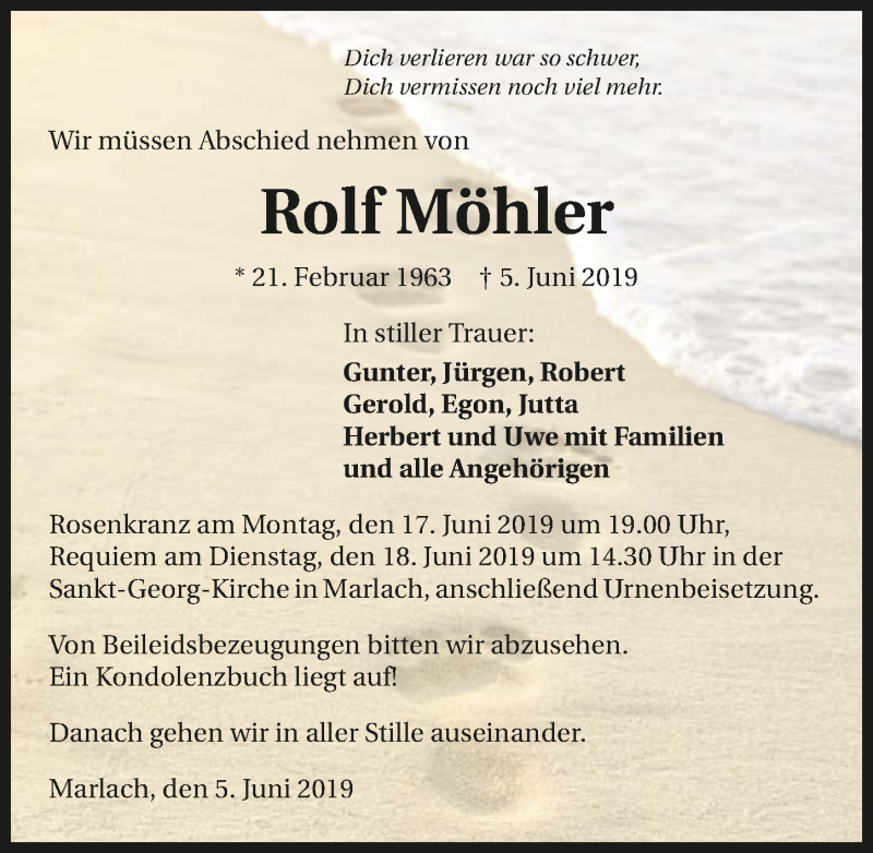  Traueranzeige für Rolf Möhler vom 14.06.2019 aus 