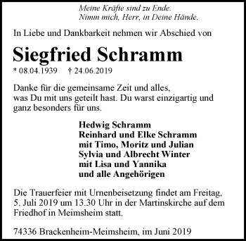 Traueranzeige von Siegfried Schramm 