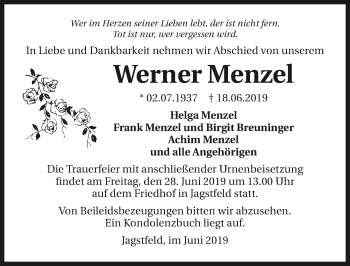 Traueranzeige von Werner Menzel 