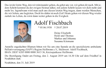 Traueranzeige von Adolf Fischbach 