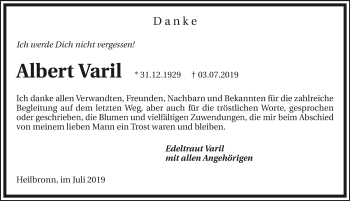 Traueranzeige von Albert Varil 