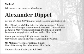 Traueranzeige von Alexander Dippel 