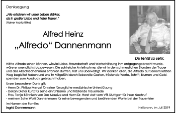 Traueranzeige von Alfred Heinz Dannenmann 