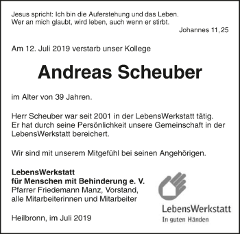 Traueranzeige von Andreas Scheuber 