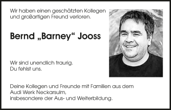 Traueranzeige von Bernd Jooss 