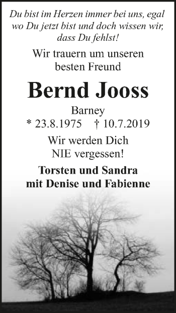 Traueranzeige von Bernd Jooss 