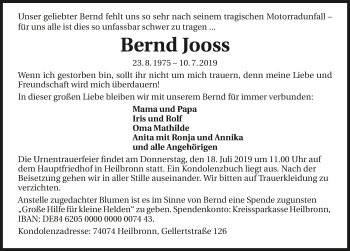 Traueranzeige von Bernd Jooss 