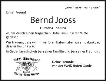 Traueranzeige von Bernd Jooss 