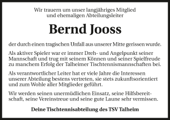 Traueranzeige von Bernd Jooss 