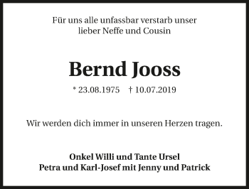 Traueranzeige von Bernd Jooss 