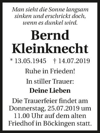 Traueranzeige von Bernd Kleinknecht 