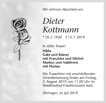 Traueranzeige von Dieter Kottmann 