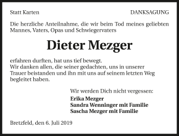 Traueranzeige von Dieter Mezger 