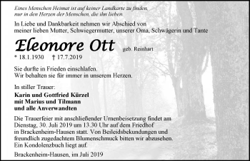 Traueranzeige von Eleonore Ott 