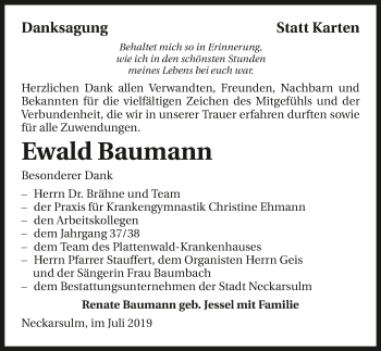 Traueranzeige von Ewald Baumann 