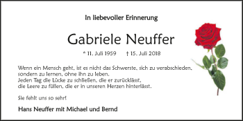 Traueranzeige von Gabriele Neuffer 