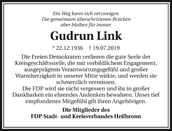 Traueranzeige von Gudrun Link 