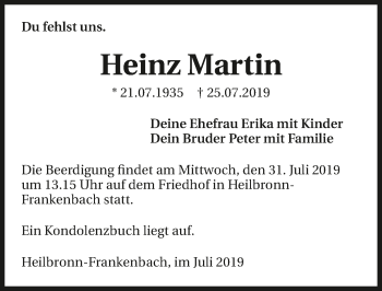 Traueranzeige von Heinz Martin 