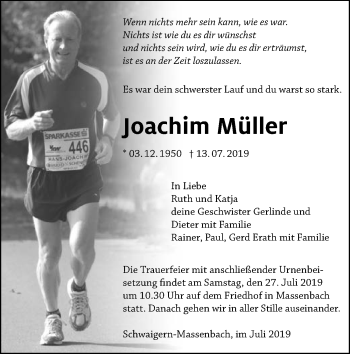 Traueranzeige von Joachim Müller 