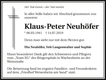 Traueranzeige von Klaus-Peter Neuhöfer 