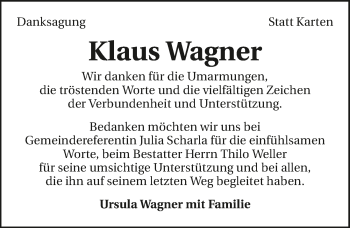 Traueranzeige von Klaus Wagner 